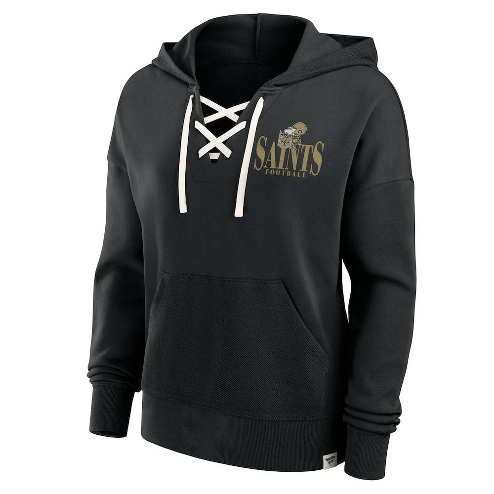 New Orleans Saints Women's Blitz Left Lace-Up Pullover Hoodie - Black Hoodies