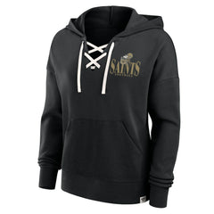 New Orleans Saints Women's Blitz Left Lace-Up Pullover Hoodie - Black Hoodies
