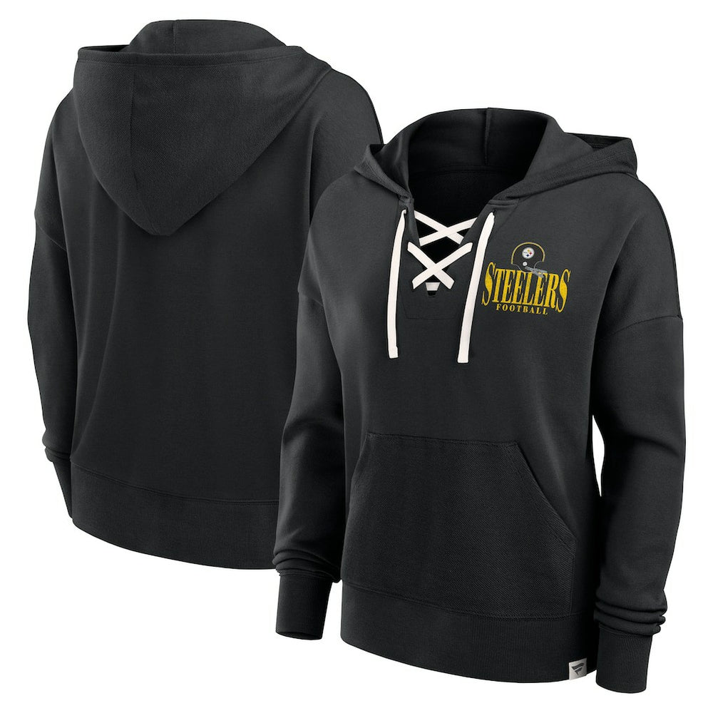 Pittsburgh Steelers Women's Blitz Left Lace-Up Pullover Hoodie - Black Hoodies