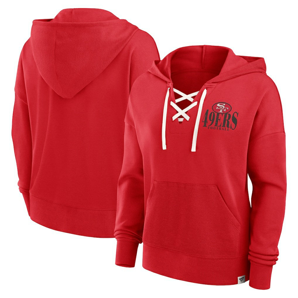 San Francisco 49ers Women's Blitz Left Lace-Up Pullover Hoodie - Scarlet Hoodies