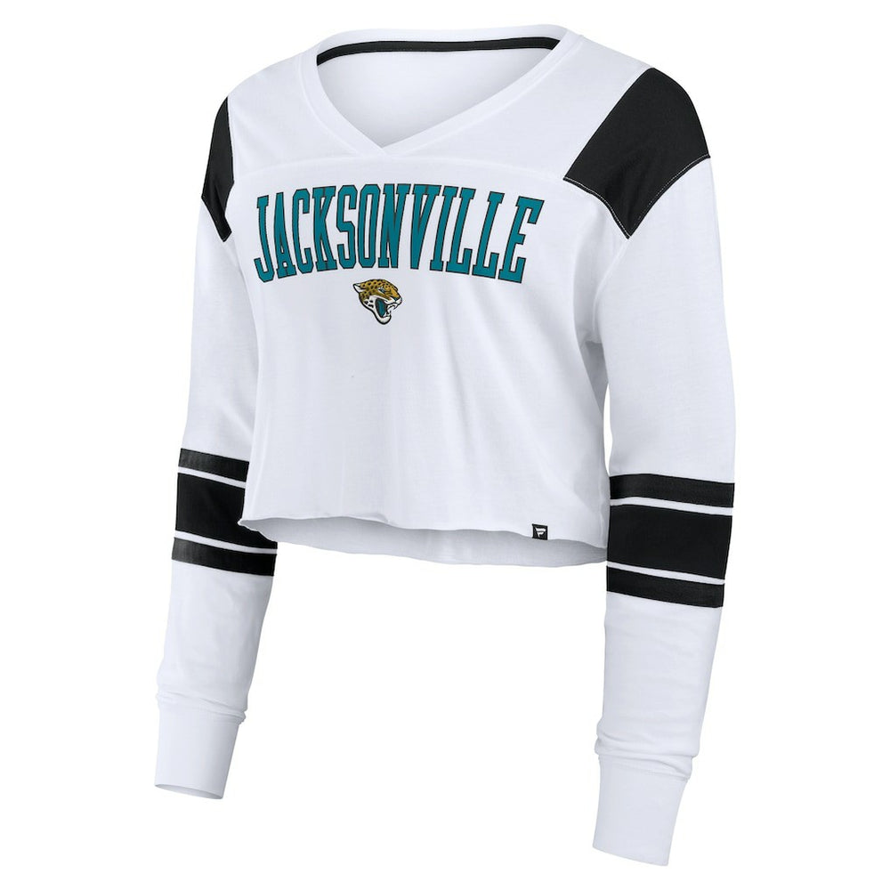 Jacksonville Jaguars Women's Stretch Cropped Fashion Long Sleeve T-Shirt - White T-shirts