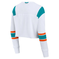 Miami Dolphins Women's Stretch Cropped Fashion Long Sleeve T-Shirt - White T-shirts