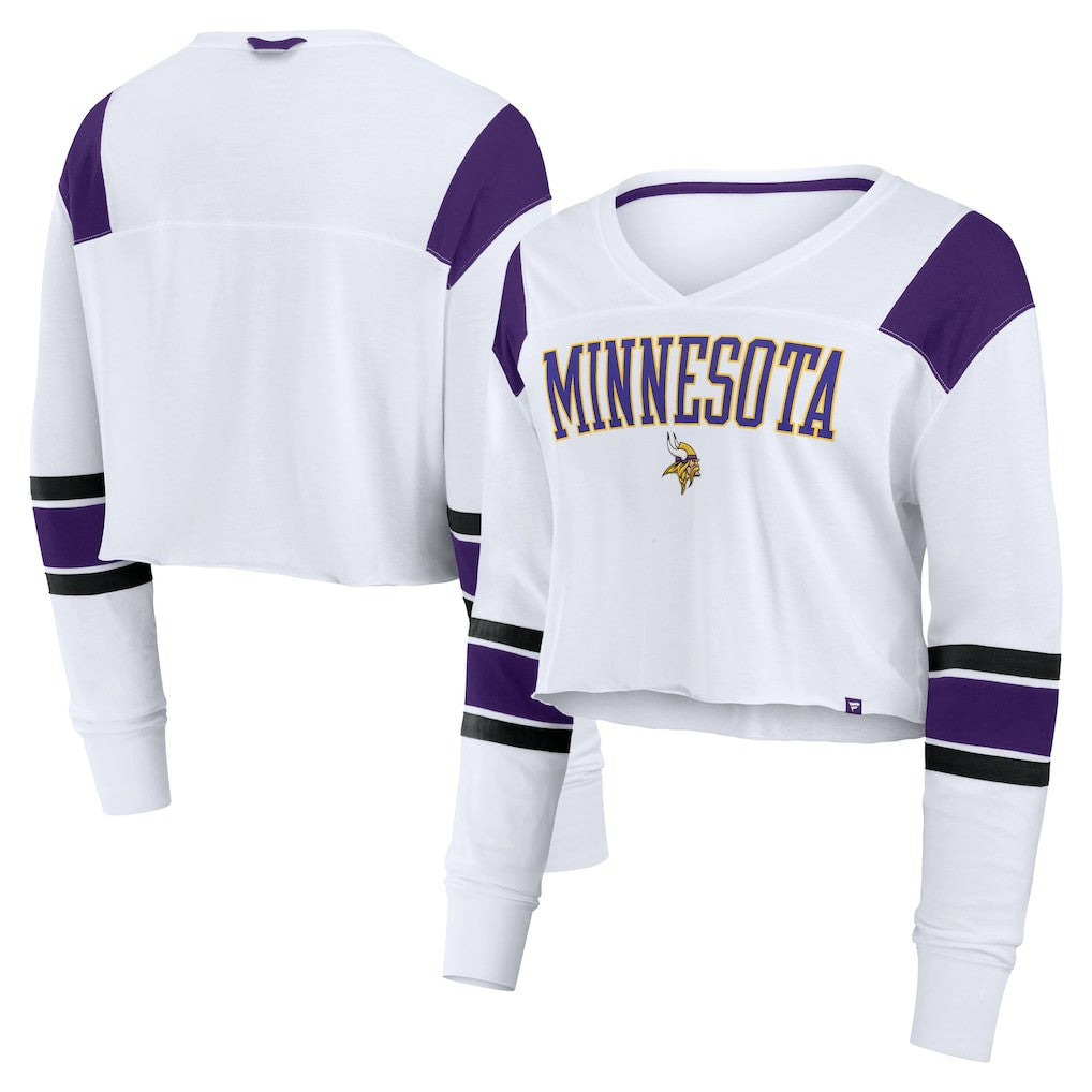 Minnesota Vikings Women's Stretch Cropped Fashion Long Sleeve T-Shirt - White T-shirts