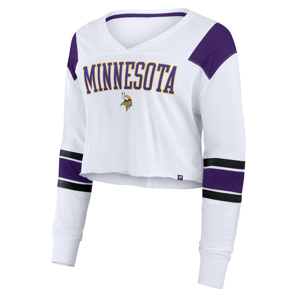 Minnesota Vikings Women's Stretch Cropped Fashion Long Sleeve T-Shirt - White T-shirts