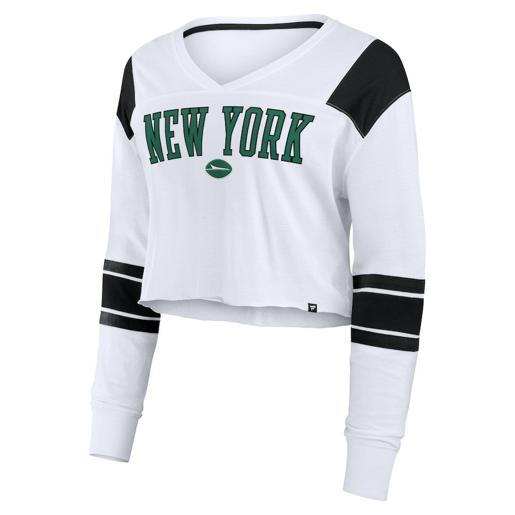 New York Jets Women's Stretch Cropped Fashion Long Sleeve T-Shirt - White T-shirts