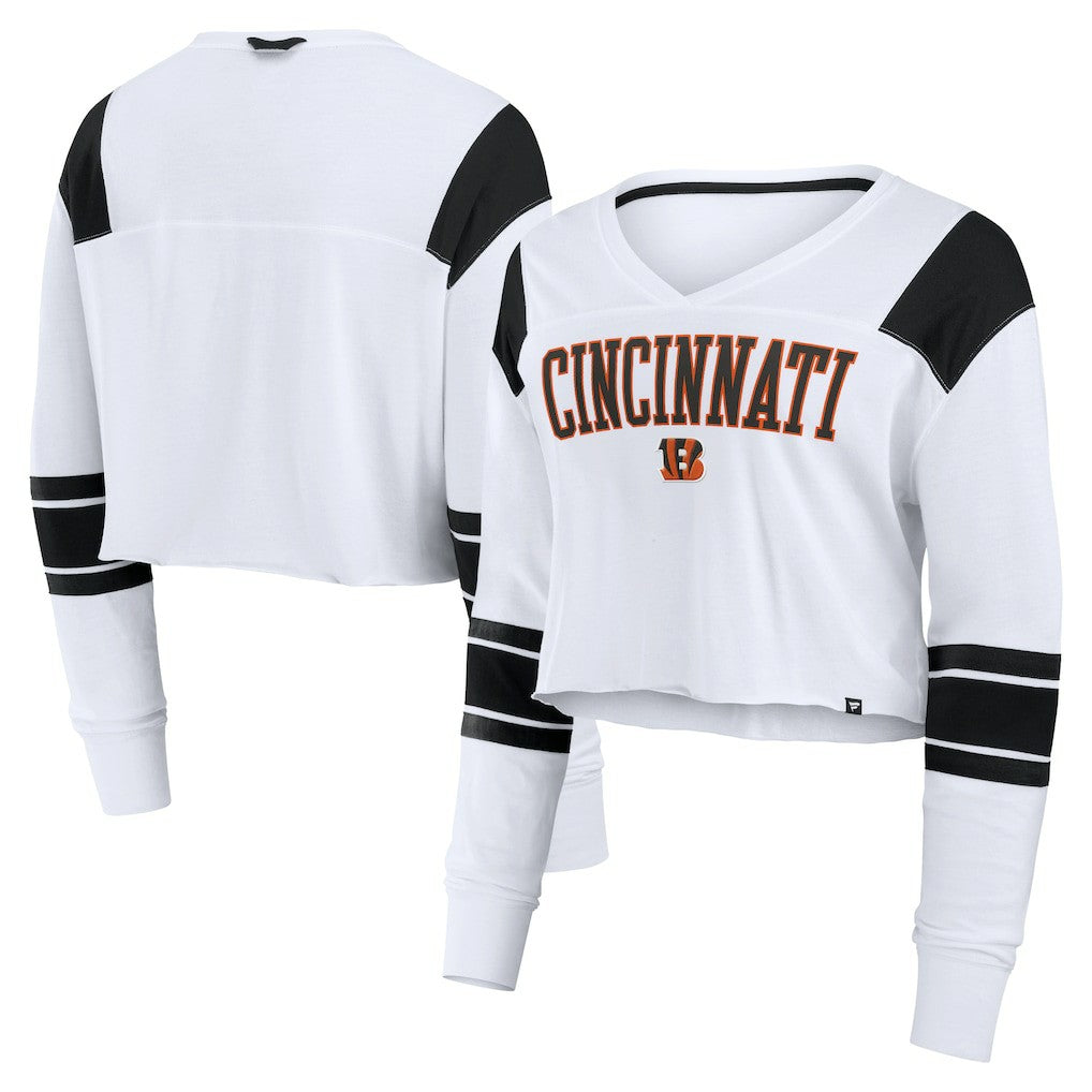 Cincinnati Bengals Women's Stretch Cropped Fashion Long Sleeve T-Shirt - White T-shirts