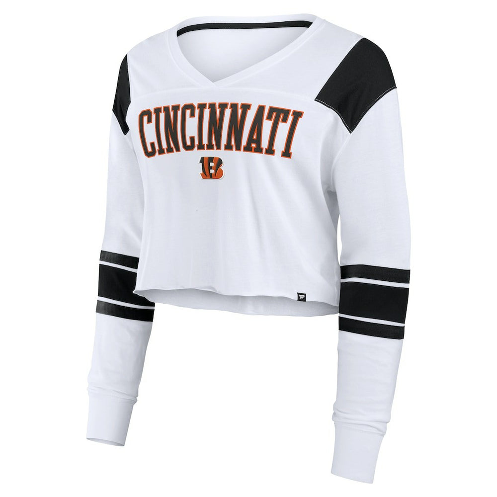 Cincinnati Bengals Women's Stretch Cropped Fashion Long Sleeve T-Shirt - White T-shirts