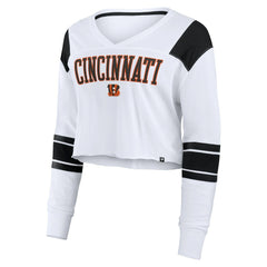 Cincinnati Bengals Women's Stretch Cropped Fashion Long Sleeve T-Shirt - White T-shirts