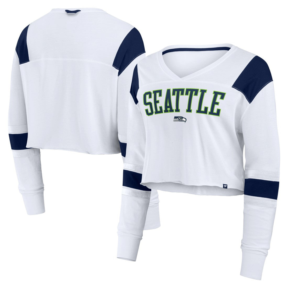 Seattle Seahawks Women's Stretch Cropped Fashion Long Sleeve T-Shirt - White T-shirts