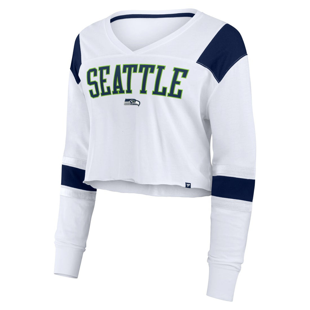 Seattle Seahawks Women's Stretch Cropped Fashion Long Sleeve T-Shirt - White T-shirts