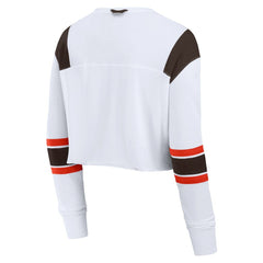 Cleveland Browns Women's Stretch Cropped Fashion Long Sleeve T-Shirt - White T-shirts
