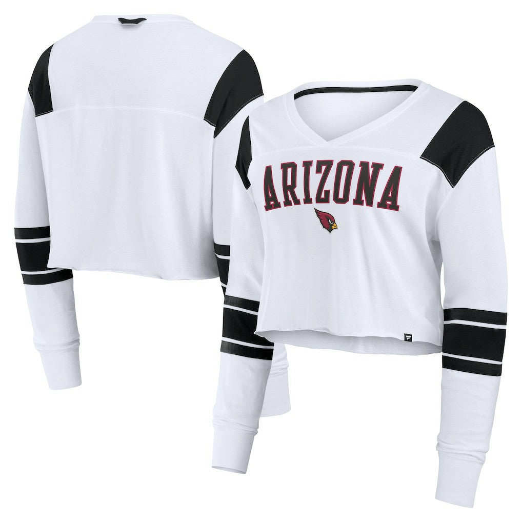 Arizona Cardinals Women's Stretch Cropped Fashion Long Sleeve T-Shirt - White T-shirts