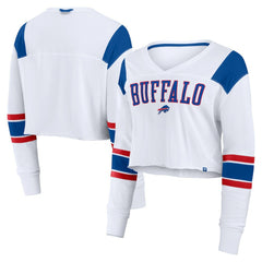 Buffalo Bills Women's Stretch Cropped Fashion Long Sleeve T-Shirt - White T-shirts