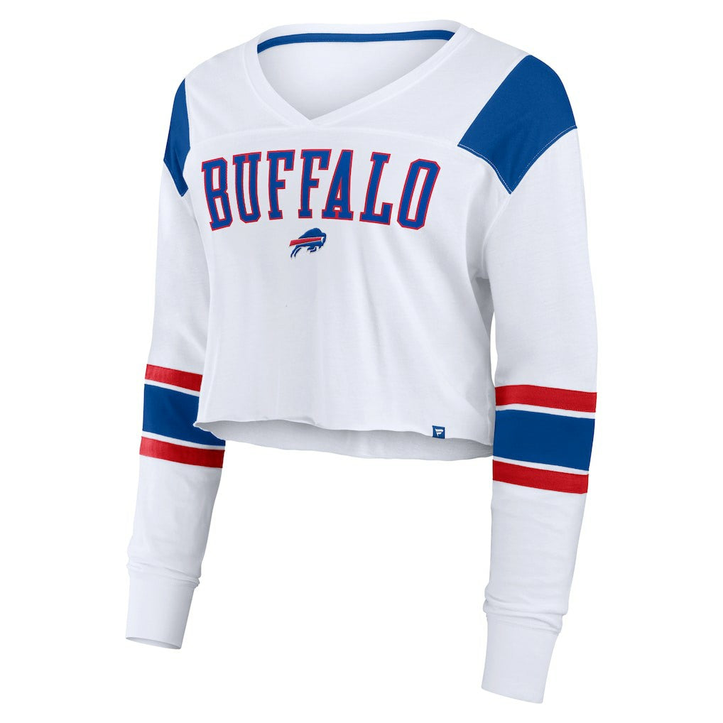 Buffalo Bills Women's Stretch Cropped Fashion Long Sleeve T-Shirt - White T-shirts