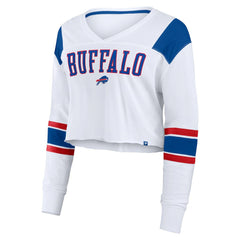 Buffalo Bills Women's Stretch Cropped Fashion Long Sleeve T-Shirt - White T-shirts