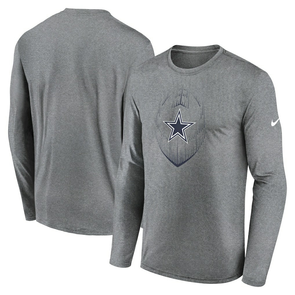 Dallas Cowboys Icon Legend Performance Long Sleeve T-Shirt - Heather Gray T-shirts