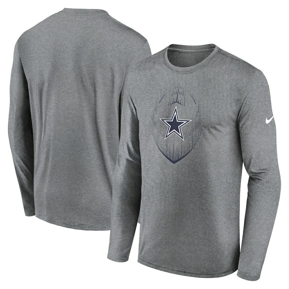 Dallas Cowboys Icon Legend Performance Long Sleeve T-Shirt - Heather Gray T-shirts
