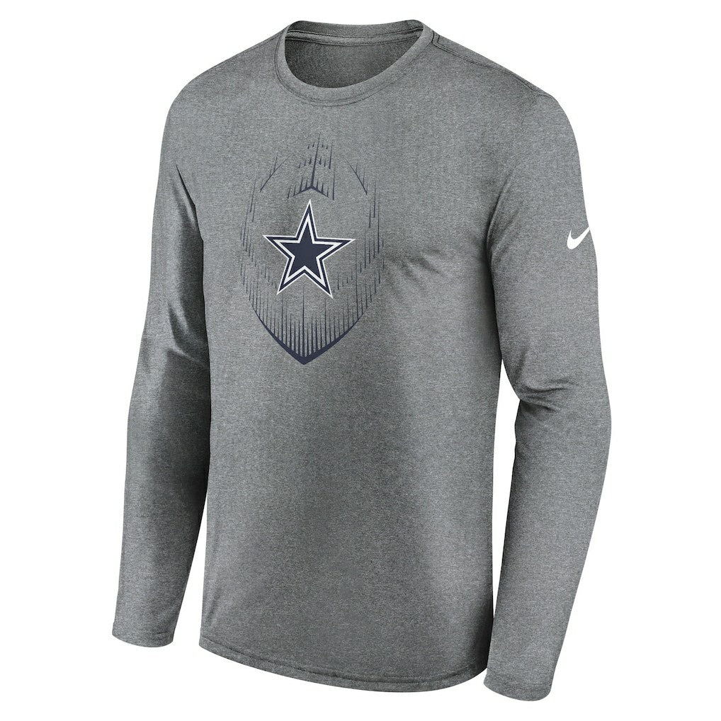 Dallas Cowboys Icon Legend Performance Long Sleeve T-Shirt - Heather Gray T-shirts