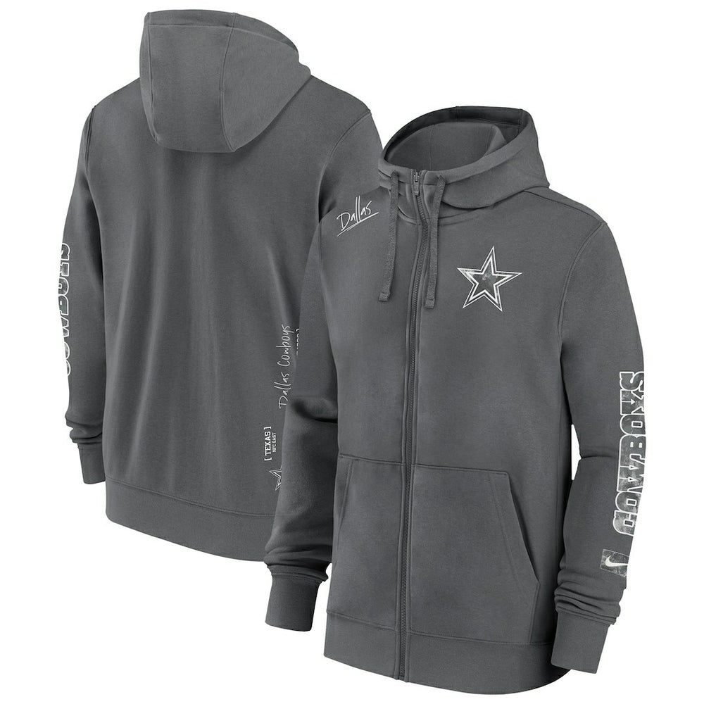 Dallas Cowboys Primetime Club Full-Zip Hoodie - Charcoal Hoodies