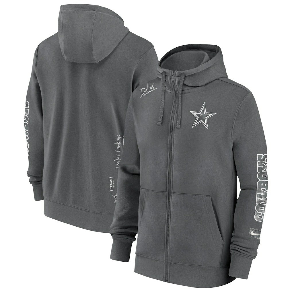 Dallas Cowboys Primetime Club Full-Zip Hoodie - Charcoal Hoodies