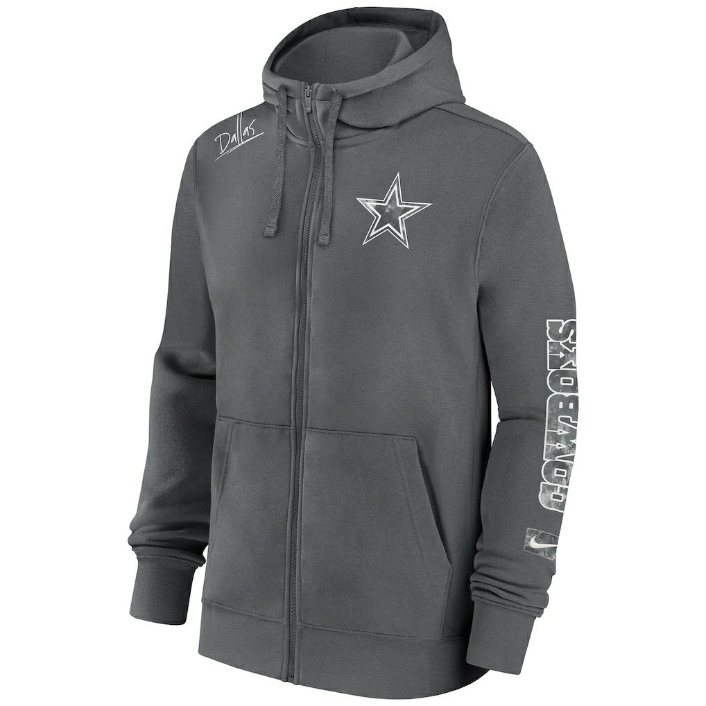 Dallas Cowboys Primetime Club Full-Zip Hoodie - Charcoal Hoodies