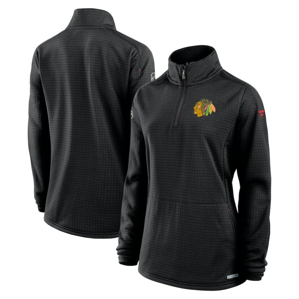 Chicago Blackhawks Fanatics Women's Authentic Pro Rink Lightweight Quarter-Zip Pullover Sweatshirt - Black | US 200870459