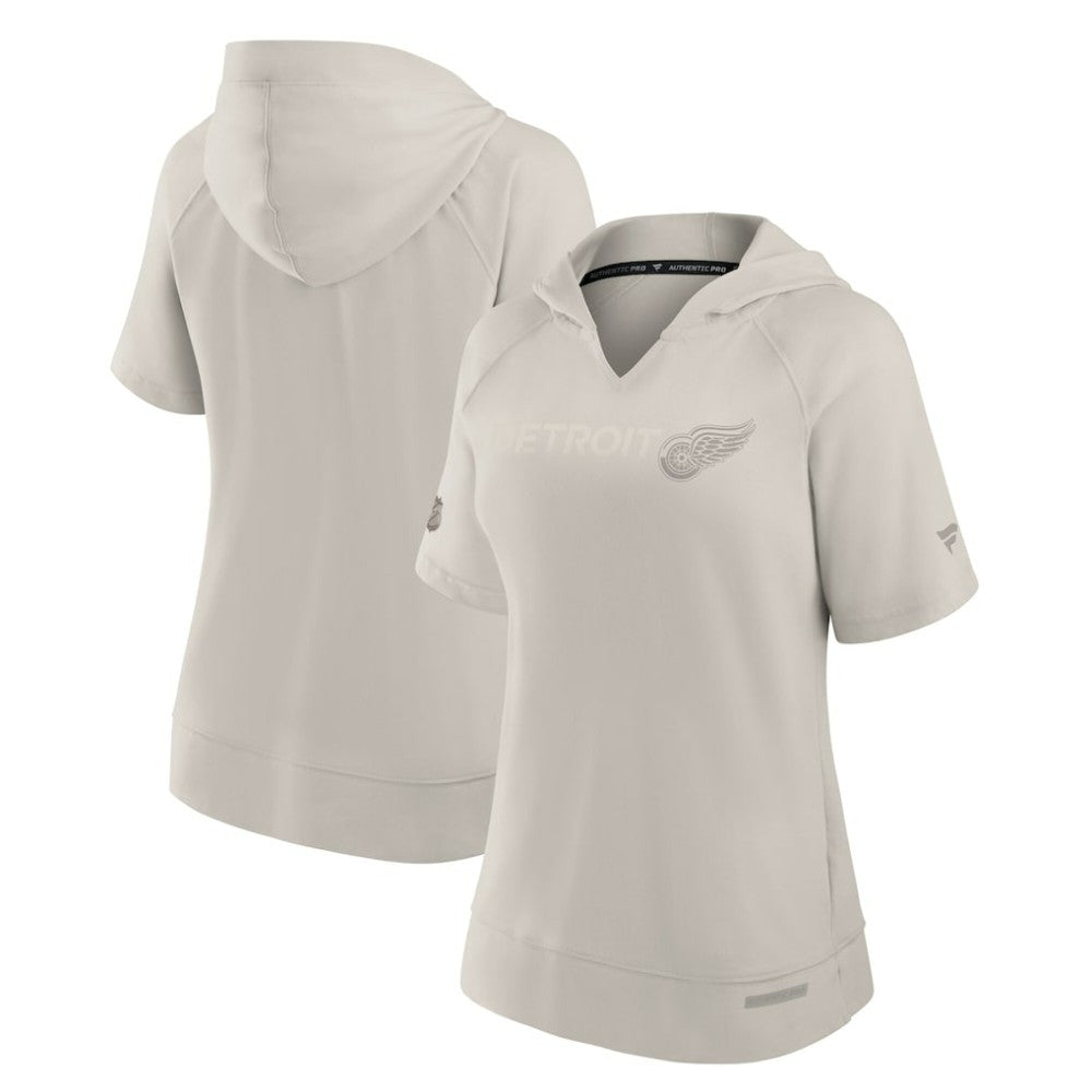 Detroit Red Wings Fanatics Women's Authentic Pro Road Short Sleeve V-Neck Pullover Hoodie - Cream | US 200871383