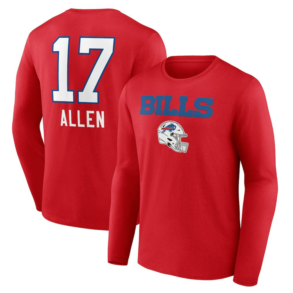 Josh Allen Buffalo Bills Team Wordmark Player Name & Number Long Sleeve T-Shirt - Red T-shirts