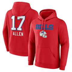 Josh Allen Buffalo Bills Team Wordmark Player Name & Number Pullover Hoodie - Red Hoodies