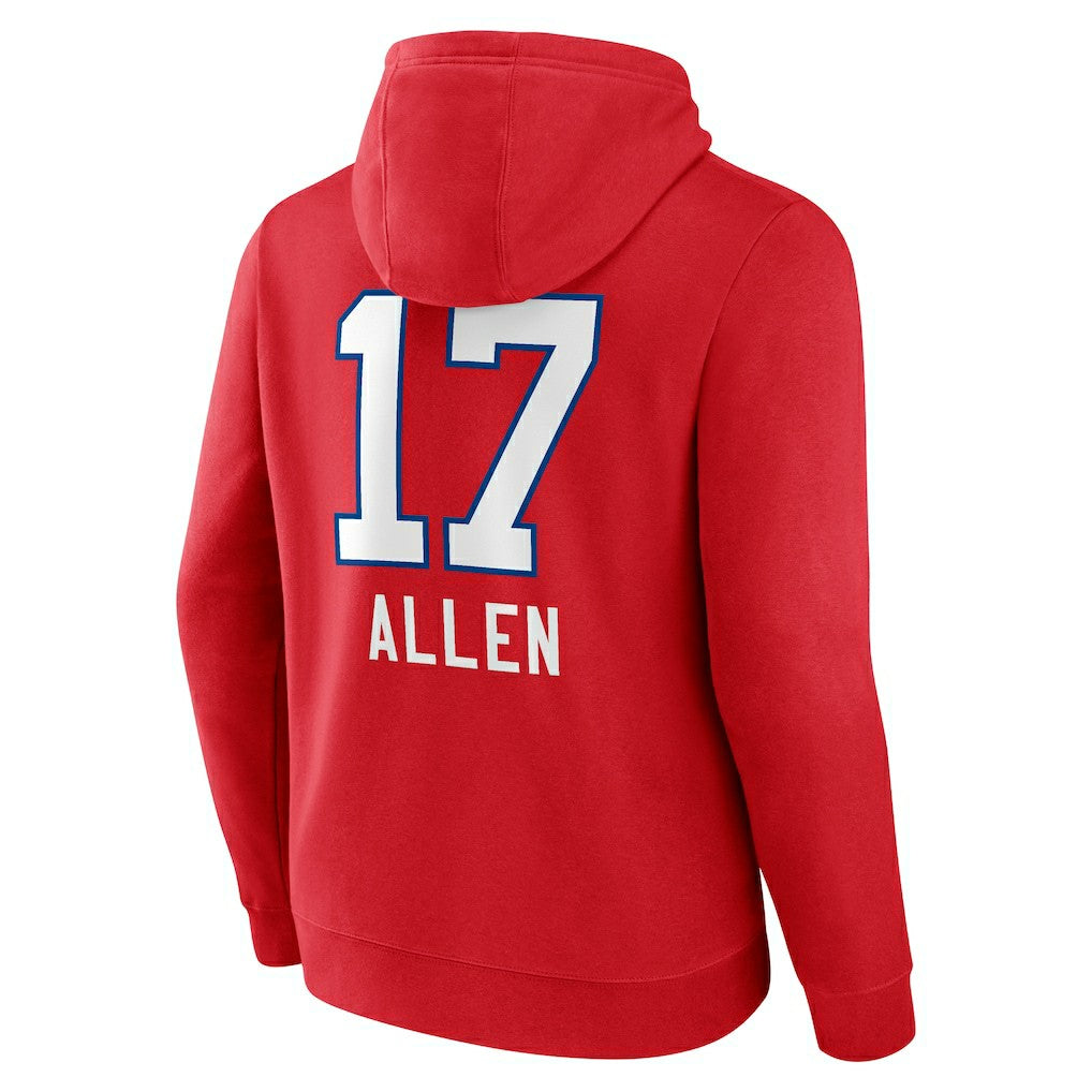 Josh Allen Buffalo Bills Team Wordmark Player Name & Number Pullover Hoodie - Red Hoodies