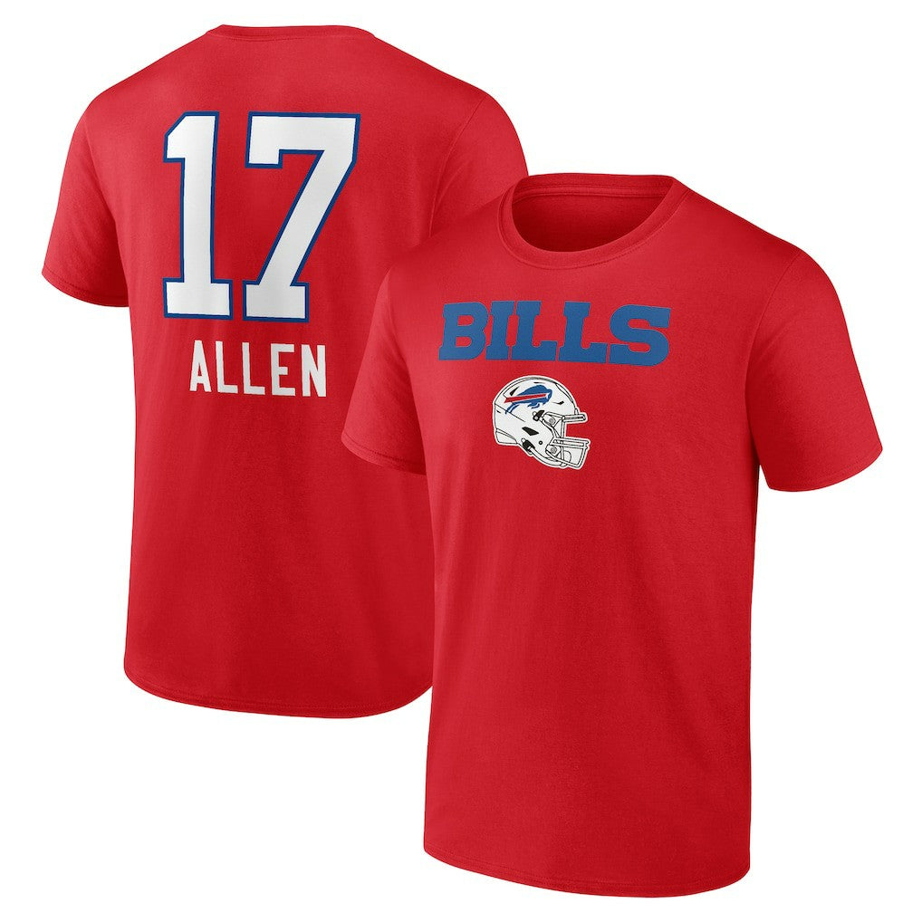 Josh Allen Buffalo Bills Team Wordmark Player Name & Number T-Shirt - Red T-shirts