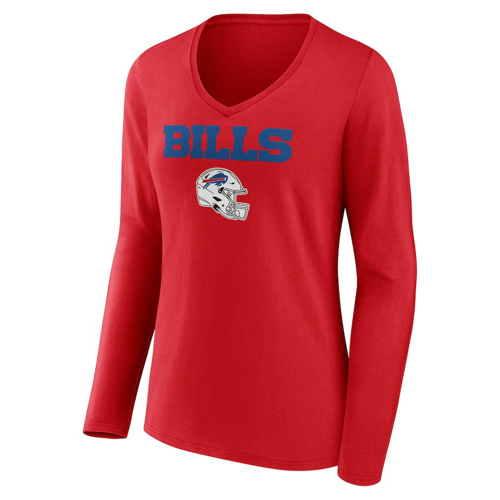 Josh Allen Buffalo Bills Women's Team Wordmark Player Name & Number Long Sleeve V-Neck T-Shirt - Red T-shirts