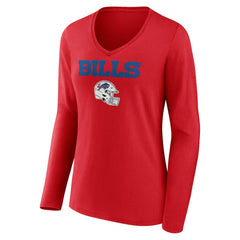 Josh Allen Buffalo Bills Women's Team Wordmark Player Name & Number Long Sleeve V-Neck T-Shirt - Red T-shirts
