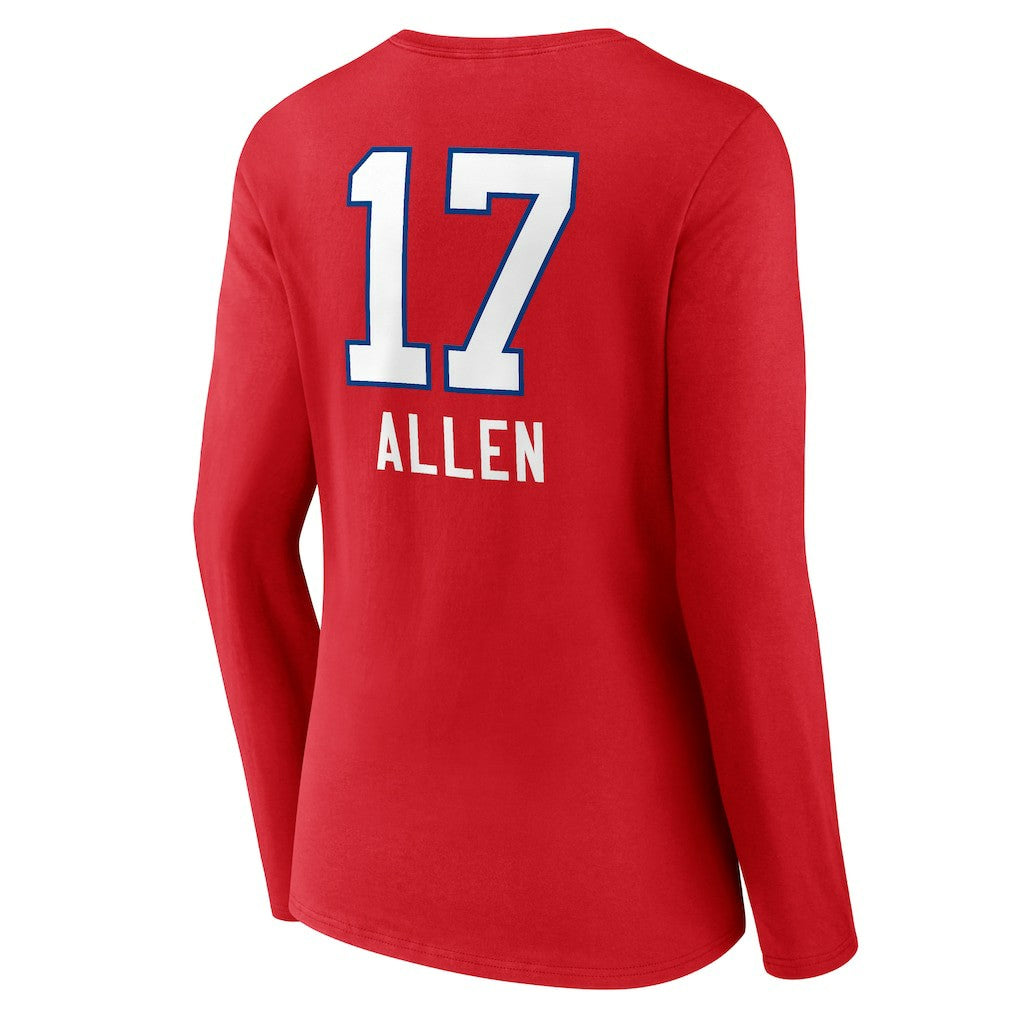 Josh Allen Buffalo Bills Women's Team Wordmark Player Name & Number Long Sleeve V-Neck T-Shirt - Red T-shirts
