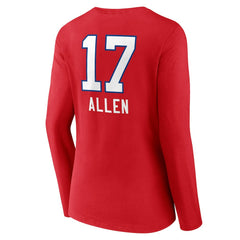 Josh Allen Buffalo Bills Women's Team Wordmark Player Name & Number Long Sleeve V-Neck T-Shirt - Red T-shirts