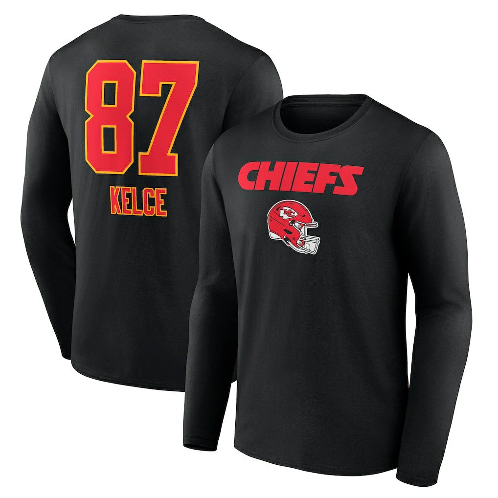 Travis Kelce Kansas City Chiefs Team Wordmark Player Name & Number Long Sleeve T-Shirt - Black T-shirts
