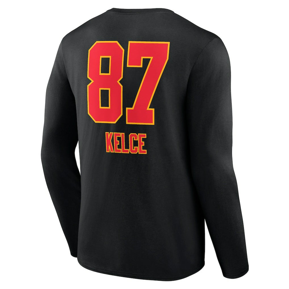 Travis Kelce Kansas City Chiefs Team Wordmark Player Name & Number Long Sleeve T-Shirt - Black T-shirts