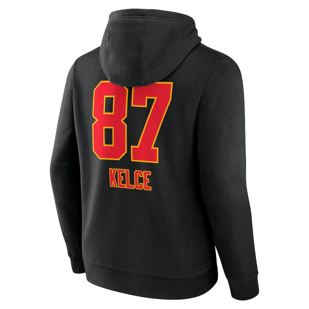 Travis Kelce Kansas City Chiefs Team Wordmark Player Name & Number Pullover Hoodie - Black Hoodies