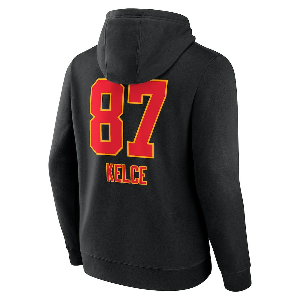 Travis Kelce Kansas City Chiefs Team Wordmark Player Name & Number Pullover Hoodie - Black Hoodies