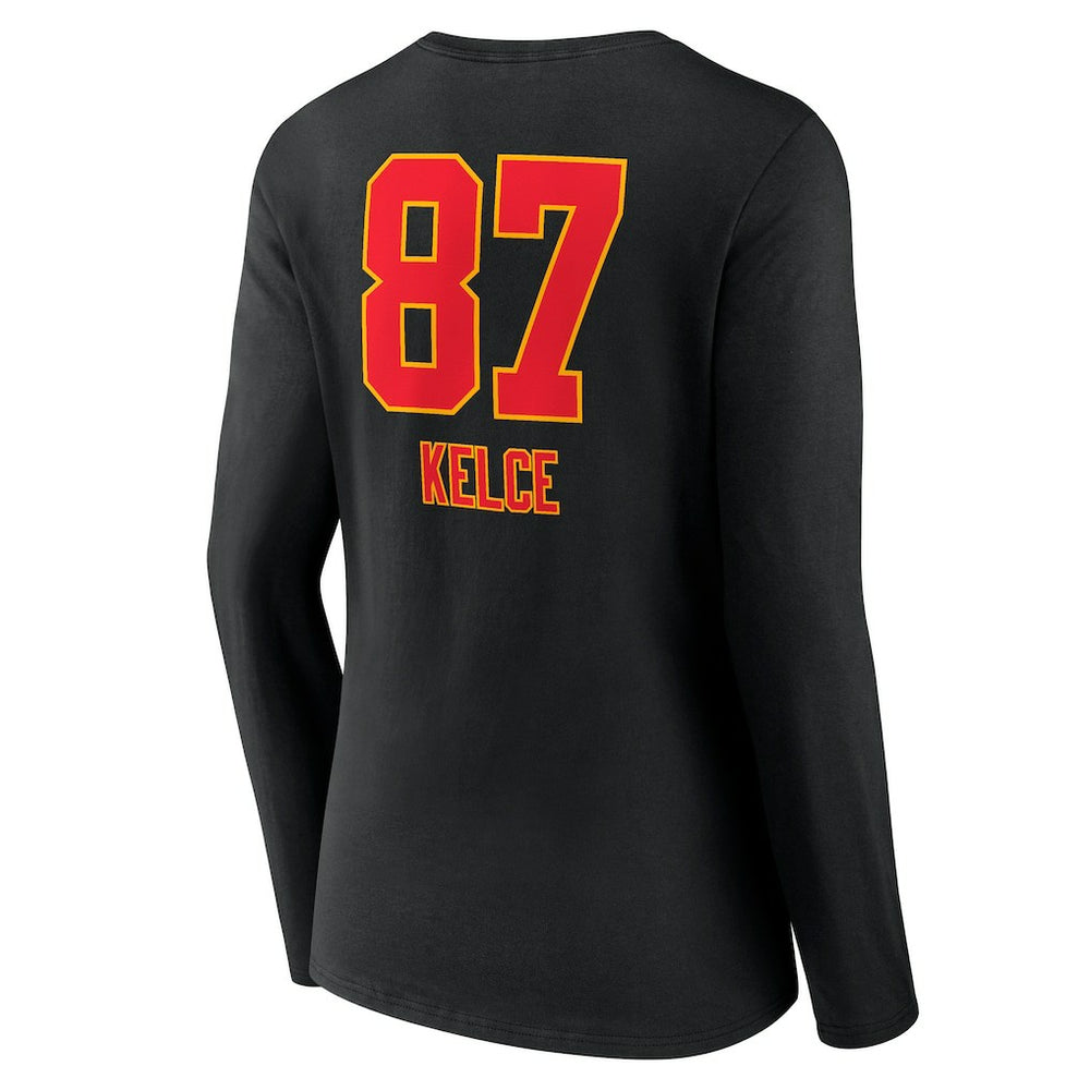 Travis Kelce Kansas City Chiefs Women's Team Wordmark Player Name & Number Long Sleeve V-Neck T-Shirt - Black T-shirts