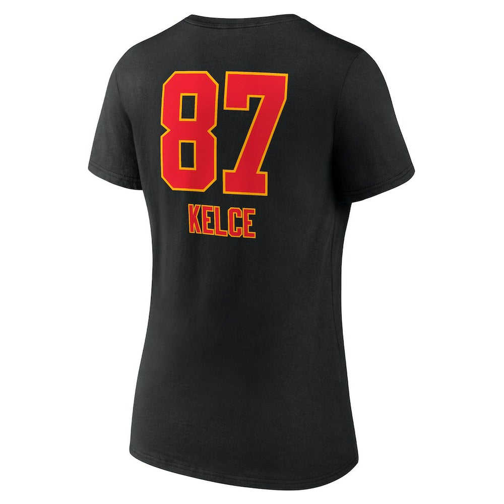 Travis Kelce Kansas City Chiefs Women's Team Wordmark Player Name & Number V-Neck T-Shirt - Black T-shirts