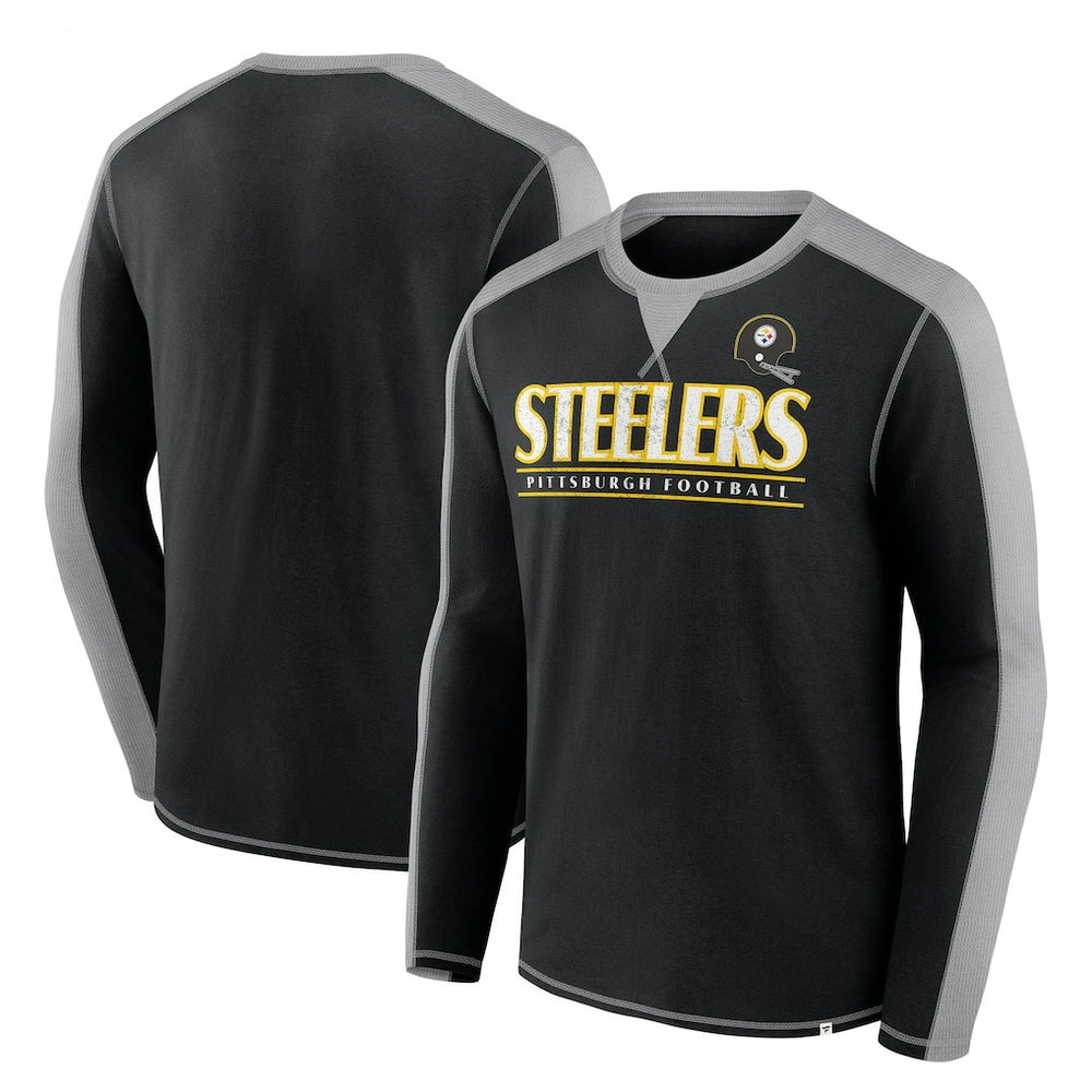 Pittsburgh Steelers Behind the Line Long Sleeve T-Shirt - Black/Gray T-shirts