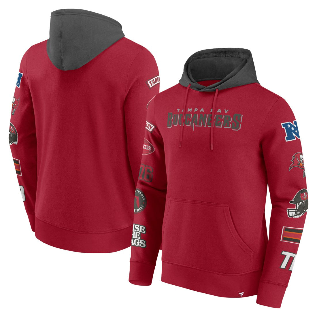 Tampa Bay Buccaneers Patched Out Pullover Hoodie - Red/Pewter Hoodies