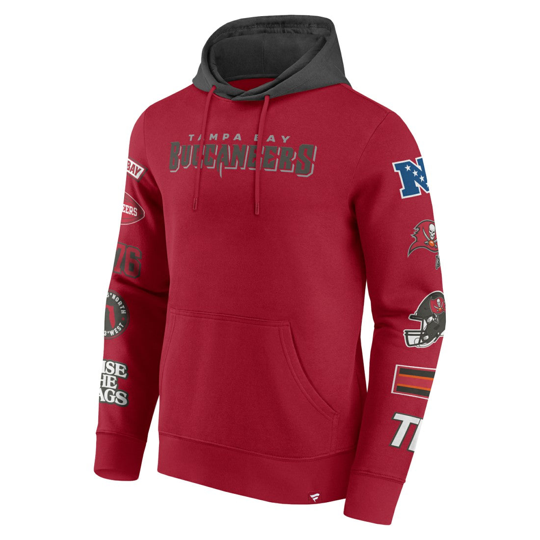 Tampa Bay Buccaneers Patched Out Pullover Hoodie - Red/Pewter Hoodies