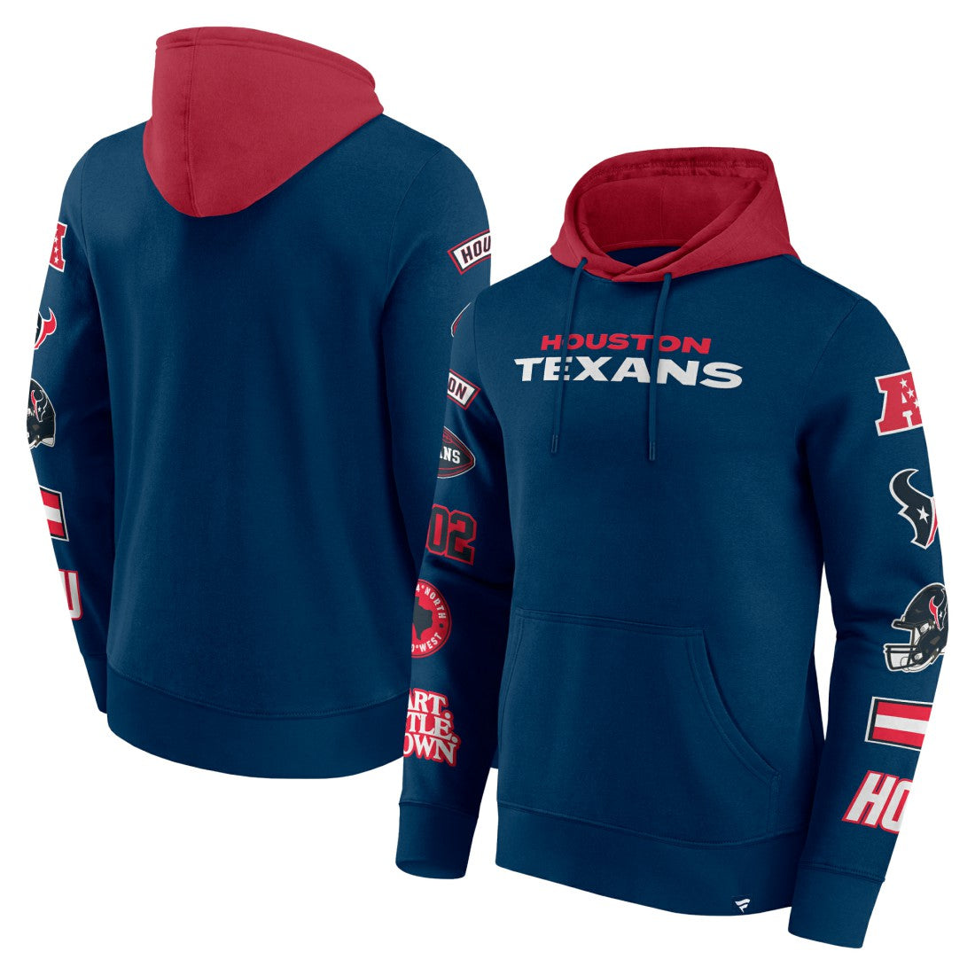 Houston Texans Patched Out Pullover Hoodie - Navy/Cardinal Hoodies