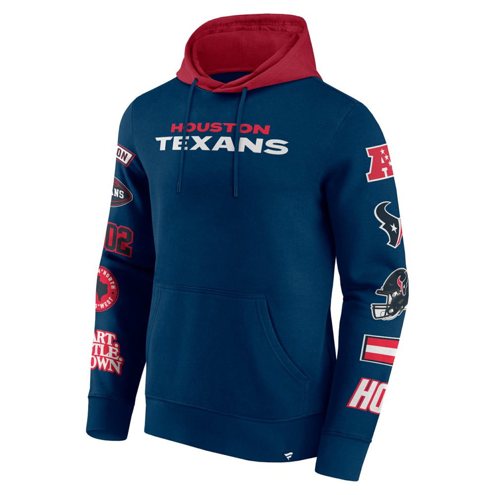 Houston Texans Patched Out Pullover Hoodie - Navy/Cardinal Hoodies