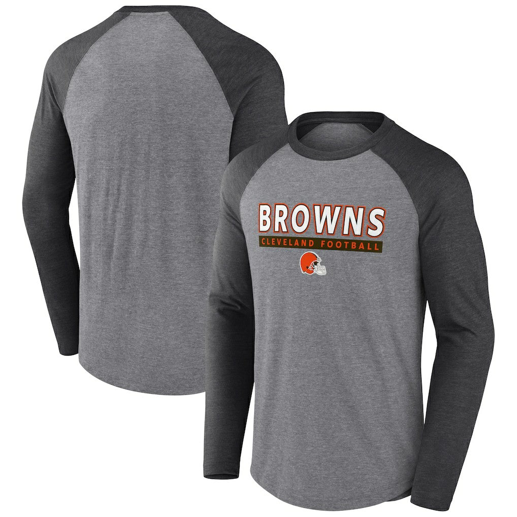 Cleveland Browns Tri-Blend Raglan Long Sleeve T-Shirt - Heather Gray/Charcoal T-shirts