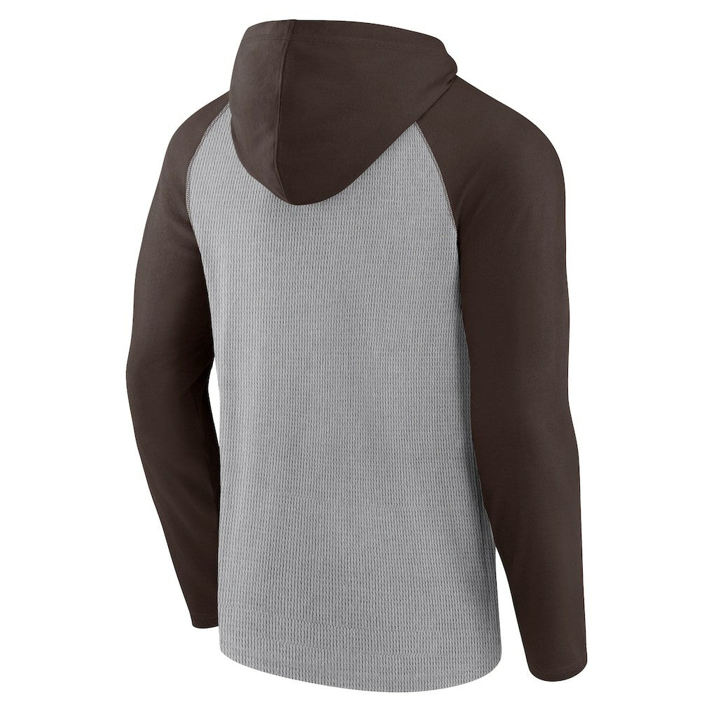 Cleveland Browns Under Center Long Sleeve Hoodie T-Shirt - Gray/Brown Hoodies