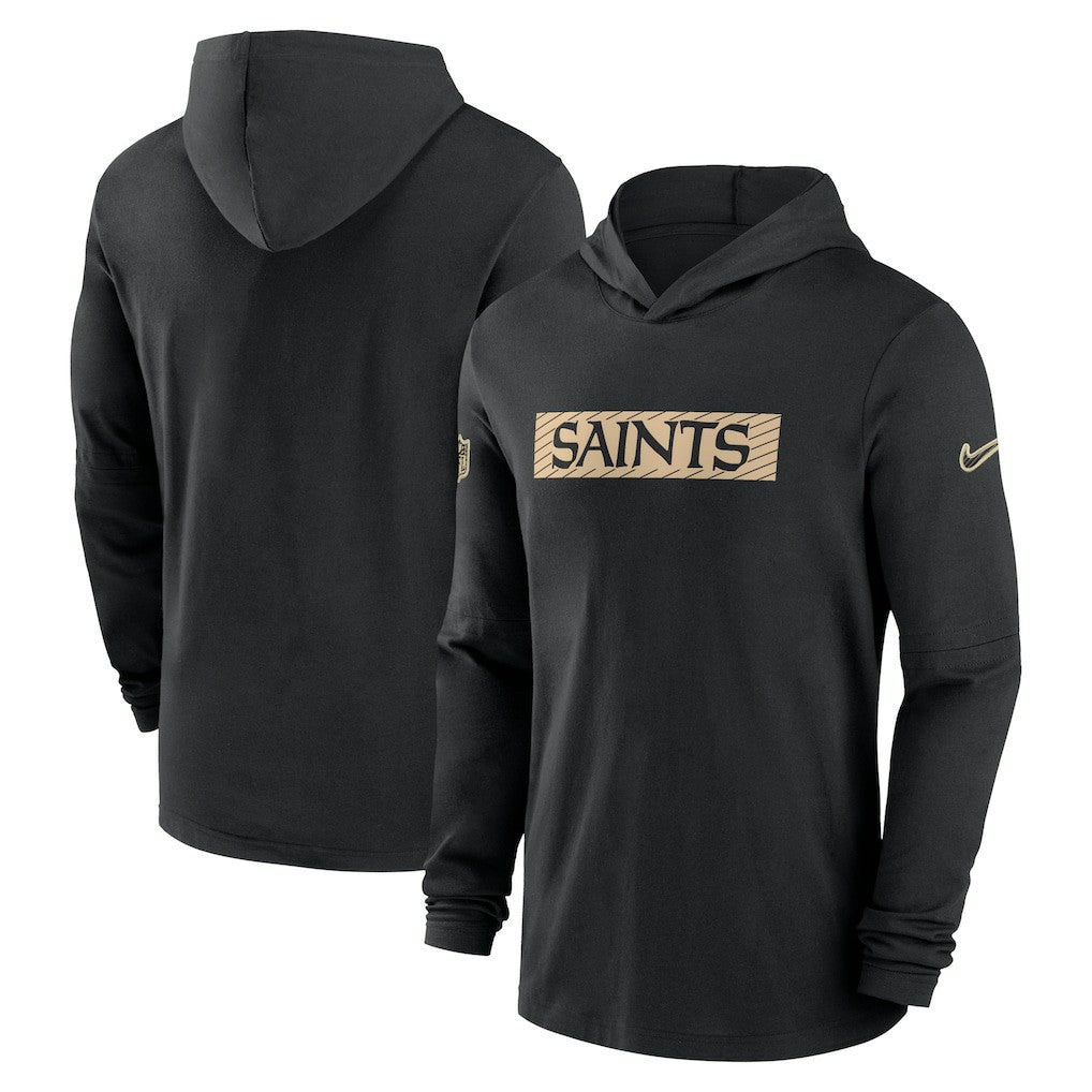 New Orleans Saints 2024/25 Sideline Performance Long Sleeve Hoodie T-Shirt - Black Hoodies