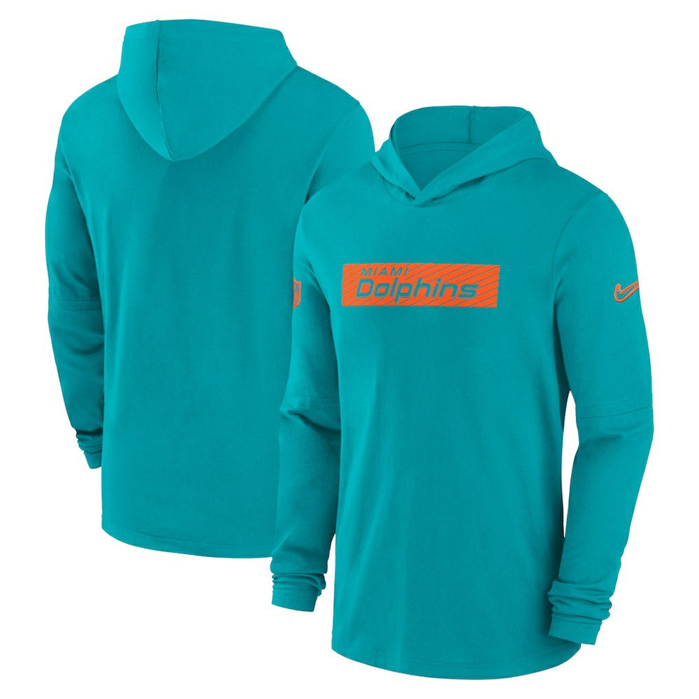 Miami Dolphins 2024/25 Sideline Performance Long Sleeve Hoodie T-Shirt - Aqua Hoodies